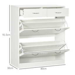 Wyld Haus Fafina White Slim Shoe Cabinet With 2 Flip Drawers, 2 Top Drawers And Adjustable Shelves - Holds 12 Pairs - thumbnail 3