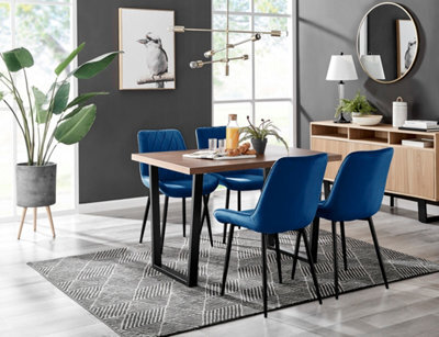 Furniturebox Kylo Brown Wood Effect Dining Table & 4 Navy Pesaro Black Leg Chairs - image 1