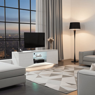 Amos Mann Furniture Emone Large White Gloss Tall Tv Cabinet With Led Lights - image 1
