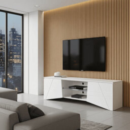 Amos Mann Furniture Emone Large White Gloss Tall Tv Cabinet With Led Lights - thumbnail 2