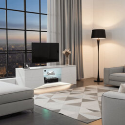 Amos Mann Furniture Emone Large White Gloss Tall Tv Cabinet With Led Lights - thumbnail 1