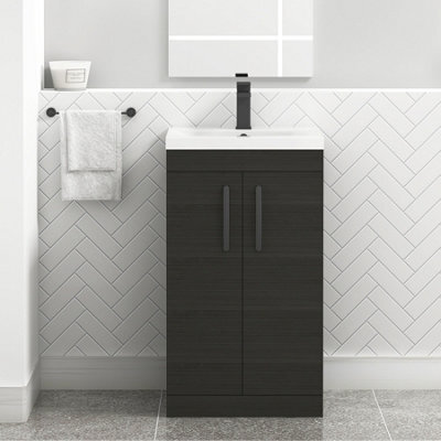 Royal Bathrooms Turin Hale Black 500mm Floor Standing Vanity Unit 2 Door With Mid-Edge Basin Sink & Matt Black Handles - image 1