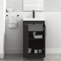 Royal Bathrooms Turin Hale Black 500mm Floor Standing Vanity Unit 2 Door With Mid-Edge Basin Sink & Matt Black Handles - thumbnail 3