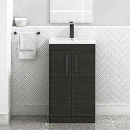 Royal Bathrooms Turin Hale Black 500mm Floor Standing Vanity Unit 2 Door With Mid-Edge Basin Sink & Matt Black Handles - thumbnail 1