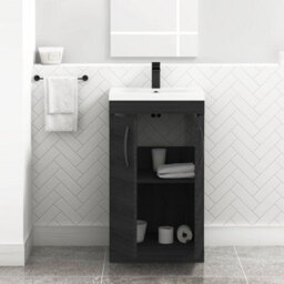 Royal Bathrooms Turin Hale Black 500mm Floor Standing Vanity Unit 2 Door With Mid-Edge Basin Sink & Matt Black Handles - thumbnail 5