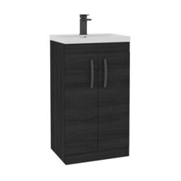 Royal Bathrooms Turin Hale Black 500mm Floor Standing Vanity Unit 2 Door With Mid-Edge Basin Sink & Matt Black Handles - thumbnail 6