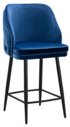 Lamboro Mayfair Velvet Kitchen Bar Stool, Extra Padded Seat, Powder Coated Black Legs & Footrest, Home Bar & Breakfast Barstool, Blue