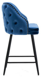 Lamboro Mayfair Velvet Kitchen Bar Stool, Extra Padded Seat, Powder Coated Black Legs & Footrest, Home Bar & Breakfast Barstool, Blue - thumbnail 2