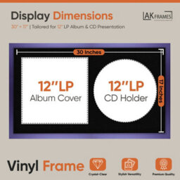 "30X17"" Purple Sleek Vinyl Record Frame With Black Mount For 12 Inch Lp Album Cover & Disc - Ak Frames" - thumbnail 2