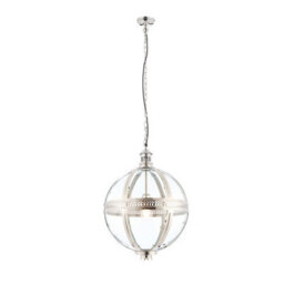 Luminosa Lighting Luminosa Vienna 1 Light Spherical Pendant Bright Nickel Plated On Solid Brass, Glass, E27 - thumbnail 2