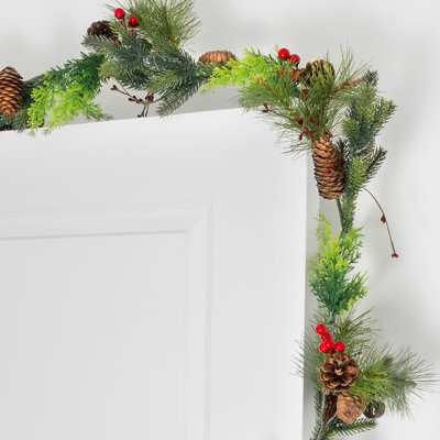 Globrite Christmas Garland - 1.8 M With Pine Cones - Fireplace Stair Decoration Wreath For Xmas Tree & Festive Display - image 1