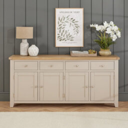 The Furniture Market Cheshire Dove Grey Painted Extra Large 4 Drawer 4 Door Sideboard