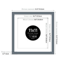 "11X11"" Grey Picture Frame - 11X11"" Square Frame With 10X10"" Mount For 11X11""/10X10"" Pictures Moderrn Style Thin Edge, 1 Pack" - thumbnail 2