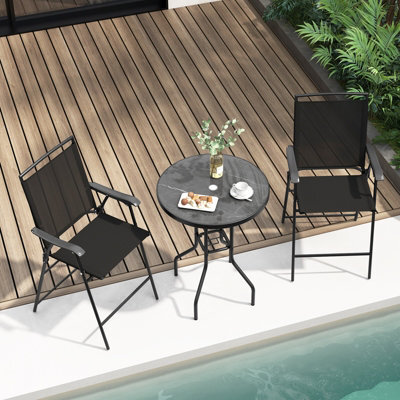 Costway 3 Pcs Outdoor Bar Stool Set W/ Umbrella Hole Patio Bistro Table & 2 Folding Chairs - image 1
