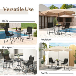 Costway 3 Pcs Outdoor Bar Stool Set W/ Umbrella Hole Patio Bistro Table & 2 Folding Chairs - thumbnail 9