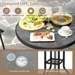 Costway 3 Pcs Outdoor Bar Stool Set W/ Umbrella Hole Patio Bistro Table & 2 Folding Chairs - thumbnail 6