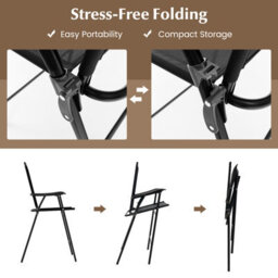 Costway 3 Pcs Outdoor Bar Stool Set W/ Umbrella Hole Patio Bistro Table & 2 Folding Chairs - thumbnail 8