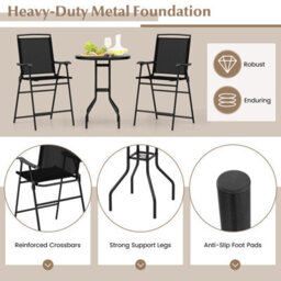 Costway 3 Pcs Outdoor Bar Stool Set W/ Umbrella Hole Patio Bistro Table & 2 Folding Chairs - thumbnail 7