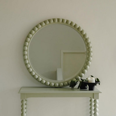 Statement Furniture Cromwell Round Wall Mirror With Bobbin Design Wooden Frame 77Cm - Pale Olive - image 1