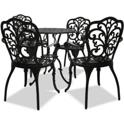 Homeology Bangui Black Luxurious Garden And Patio Table And 4 Large Chairs With Armrests Cast Aluminium Bistro Set - thumbnail 1