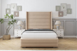 "Sloomy Sterling Pebble Plush Bed Frame With Mattress With 50""  Upholstered Wingback Headboard 5' King" - thumbnail 1