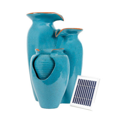 Gardenwize Solar Powered Cascading Water Feature Azure Grecian Pots Fountain And Battery Back-Up - image 1
