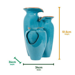 Gardenwize Solar Powered Cascading Water Feature Azure Grecian Pots Fountain And Battery Back-Up - thumbnail 2