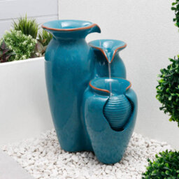 Gardenwize Solar Powered Cascading Water Feature Azure Grecian Pots Fountain And Battery Back-Up - thumbnail 3