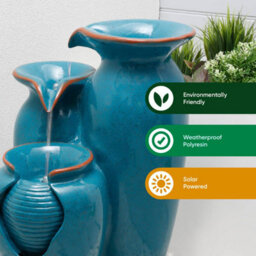 Gardenwize Solar Powered Cascading Water Feature Azure Grecian Pots Fountain And Battery Back-Up - thumbnail 4