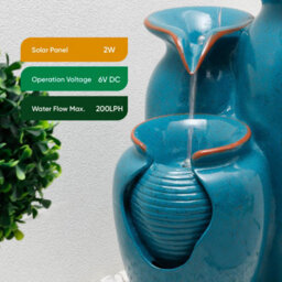 Gardenwize Solar Powered Cascading Water Feature Azure Grecian Pots Fountain And Battery Back-Up - thumbnail 6