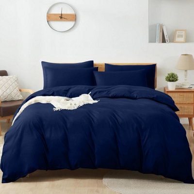 Aspire Homeware Plain Duvet Cover Set Soft Microfibre, Navy, Double (L)200Cm X (W)200Cm - image 1