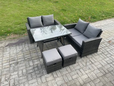 Fimous 6 Seater Wicker Pe Rattan Garden Dining Set Outdoor Furniture Sofa With Rectangular Dining Table Double Seat Sofa - image 1