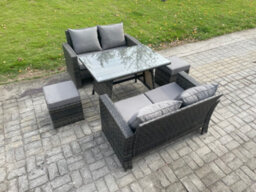 Fimous 6 Seater Wicker Pe Rattan Garden Dining Set Outdoor Furniture Sofa With Rectangular Dining Table Double Seat Sofa - thumbnail 2