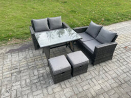 Fimous 6 Seater Wicker Pe Rattan Garden Dining Set Outdoor Furniture Sofa With Rectangular Dining Table Double Seat Sofa - thumbnail 1