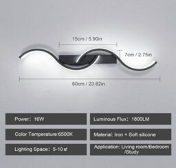 Led Indoor Wall Light 60 Cm Black Aluminum Wall Lamp Cool White 6500 K - thumbnail 3