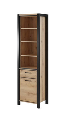 Arte Elegant Aktiv 05 Tall Cabinet 550mm In Oak Taurus & Black Matt - Classy Storage Solution H2000mm D410mm - image 1