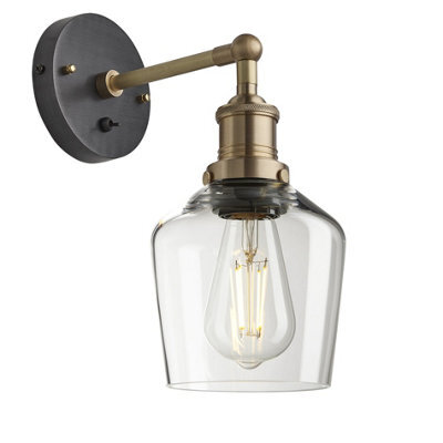 Industville Brooklyn Glass Schoolhouse Wall Light - 5.5 Inch, Clear Glass Schoolhouse - 5.5 Inch, Brass Wall Holder - image 1