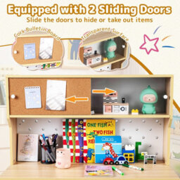 Gainoom Kids Natural Desk And Chair Set Wooden Study Desk With 2 Cabinets & 2 Drawers For 4-7 Years Old - thumbnail 9