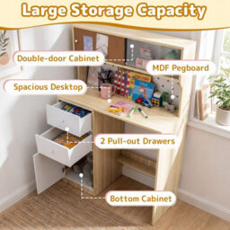 Gainoom Kids Natural Desk And Chair Set Wooden Study Desk With 2 Cabinets & 2 Drawers For 4-7 Years Old - thumbnail 7