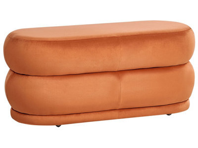 Wyld and Coco Luxehome Velvet Bench Orange Upholstered Accent Stool For Living Room, Rectangular Modern Footstool (W90 X D41 X H40Cm) - image 1