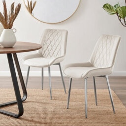 Furniturebox Pesaro 2X Cream Velvet Silver Legs Dining Chairs - Dining Chairs Set Of 2 - Velvet Dining Chairs - Kitchen Chairs