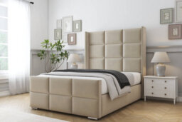 "Sloomy Beaumont Almond Coniston Bed Frame With 50""  Upholstered Wingback Headboard 6' Super King" - thumbnail 2