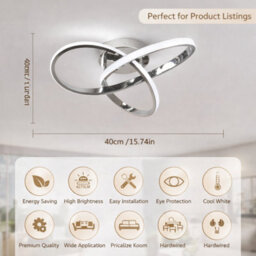 Shopnbits Modern Led Ceiling Light 30W Clover Silver Flush Mount Cool White 6500K Lamp For Bedroom Kitchen Living Room - thumbnail 2