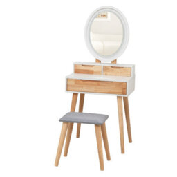 Westwood Natural White Makeup Vanity Dressing Table & Stool Set Oval Led Mirror Drawers - thumbnail 8