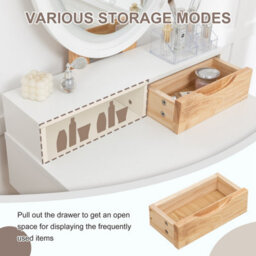 Westwood Natural White Makeup Vanity Dressing Table & Stool Set Oval Led Mirror Drawers - thumbnail 3