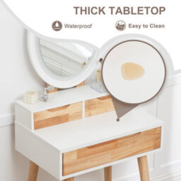 Westwood Natural White Makeup Vanity Dressing Table & Stool Set Oval Led Mirror Drawers - thumbnail 4