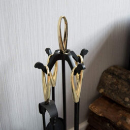 Fire29 Black And Brass Finish Loop Handle 5 Piece Companion Set Fireplace Tools With Stand Poker Brush Shovel Tongs - thumbnail 3