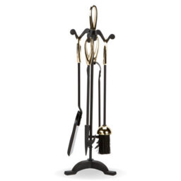 Fire29 Black And Brass Finish Loop Handle 5 Piece Companion Set Fireplace Tools With Stand Poker Brush Shovel Tongs - thumbnail 1