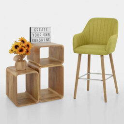 Atlantic Rio Stool Green Fabric With Wooden Legs