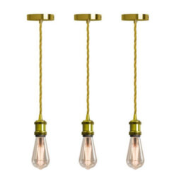 Vintage E27 Pendant Light Fitting Yellow Brass Hanging Ceiling Lamp Kit With Twisted Fabric 2M Cable Pack Of 3 - thumbnail 1